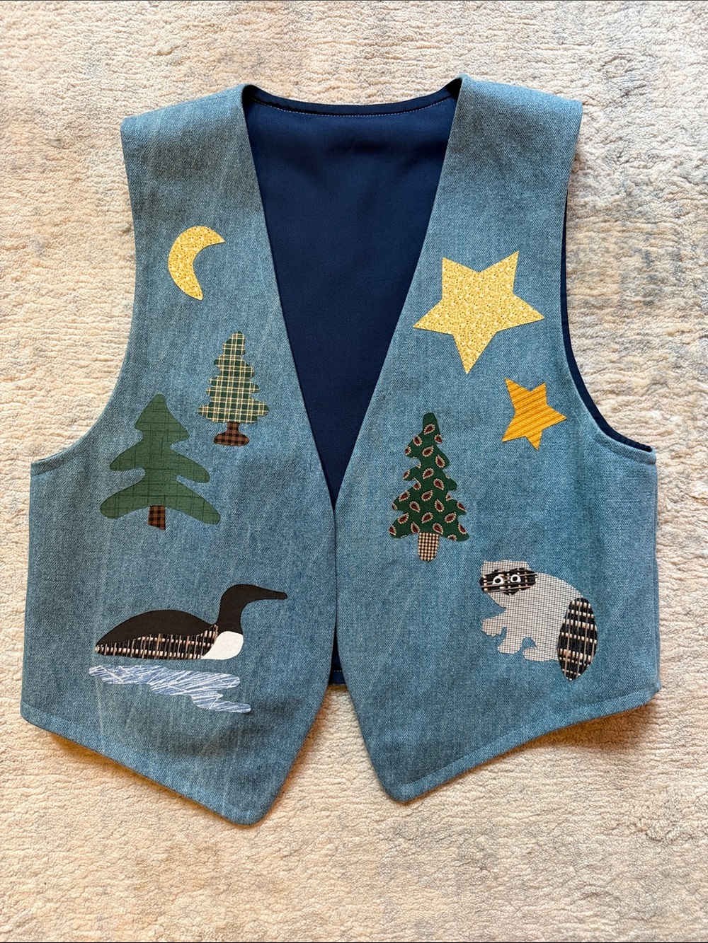 Denim Vest with Woodland Appliqué